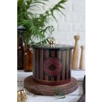 EVLE-Circus Desenli Yuvarlak Metal Saklama Kabı, Erzak Saklama Kabı - Organizer Kutu 14 Cm X 12,5 Cm (Circus Black)