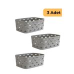 EVLE Deri Desenli Sepet, 3'lü Set, Gri
