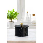 EVLE Ef141-50 Marble Black Desenli Yuvarlak Metal Saklama Kabı 14 Cm
