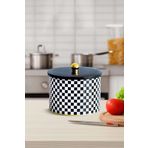 Evle EF145-G8 Checkers Black Desenli Yuvarlak Metal Saklama Kabı