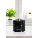 Evle EF146-50 Marble Black Desenli Yuvarlak Metal Saklama Kabı