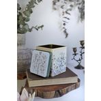 Evle ER024-2E Botanica Yellow Desenli Kare Metal 12x12 cm Saklama Kabı