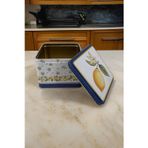 EVLE Limon Desenli Kare Metal Saklama Kabı 15.8 x 15.8 x 8.7 cm, 2.2 lt