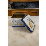 EVLE Limon Desenli Kare Metal Saklama Kabı 15.8 x 15.8 x 8.7 cm, 2.2 lt