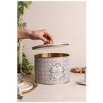 EVLE Rosy Desenli Yuvarlak Metal Saklama Kabı 14 Cm, Erzak Kabı 14 X 15 Cm, 2.1 Litre, Er143-u7