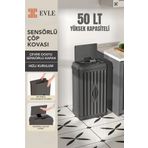 EVLE Sensörlü Dekoratif Katlanabilir Plastik Çöp Kovası, 50 lt