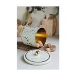 EVLE-Terrazo Desenli Yuvarlak Metal Saklama Kabı, Erzak Saklama Kabı - Organizer Kutu 14 Cm X 12,5 Cm (Terrazzo Cream)