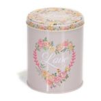 EVLE VİNTAGE LOVE DESENLİ METAL SAKLAMA KABI SİLİNDİR DÜZ KAPAK 1,04 LT