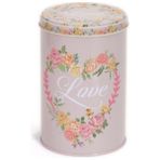 EVLE VİNTAGE LOVE DESENLİ METAL SAKLAMA KABI SİLİNDİR DÜZ KAPAK 1,21 LT