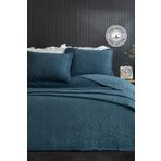 Evlen Home Collection %100 Pamuk Çift Kişilik Pike Takımı Özel Taş Yıkama Yatak Örtüsü Yumuşak Modern Rabio Mavi Lacivert