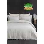 Evlen Home Collection %100 Pamuk Çift Kişilik Yatak Örtüsü Seti Kapitone Ponponlu Pike Takımı Dolgulu Kırık Beyaz