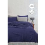 Evlen Home Collection %100 Pamuk Müslin Yatak Örtüsü Battal Boy Çift Kişilik 4 Katlı Müslin Pike Takımı 3 Parça Lacivert