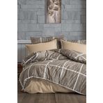 Evlen Home Collection Emily Pamuklu Nevresim Takımı Çift Kişilik Gri Hardal 4 Parça Nevresim Seti