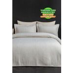 Evlen Home Collection Judy Pamuklu Yatak Örtüsü ( Pike ) Takımı Çift Kişilik Çizgili Günlük Sade Düz Kırık Beyaz Krem