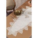 Evlen Home Collection Kadife Dantelli Runner Elvis Krem - 60 x 150 cm
