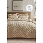 Evlen Home Collection Kapitone Kadife Yatak Örtüsü Seti Çift Kişilik Supersoft 3 Parça Yumuşak Elyaf Dolgulu Çeyizlik - 220 x 240 cm - Bej