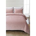 Evlen Home Collection Kapitone Kadife Yatak Örtüsü Seti Çift Kişilik Supersoft 3 Parça Yumuşak Elyaf Dolgulu Çeyizlik - 220 x 240 cm - Pudra