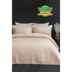 Evlen Home Collection Kapitone Ponpon %100 Pamuk Yatak Örtüsü Çift Kişilik 3 Parça Pike Takımı Bej - 240 x 250 cm - Cappuccino