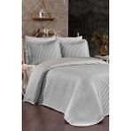 Evlen Home Collection Kapitone Ponpon 3 Parça Yatak Örtüsü Ç.k Gri