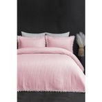 Evlen Home Collection Kapitone Ponpon 3 Parça Yatak Örtüsü Ç.k Pudra