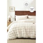 Evlen Home Collection Kürk Yatak Örtüsü 230x250 cm Çift Kişilik Battal Peluş Yumuşak Yorgan 3 Pcs Lory Kırık Beyaz Krem