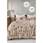 Evlen Home Collection Kürk Yatak Örtüsü Tek Kişilik Dolgulu Peluş Yumuşak Tavşan Tüyü Yorgan 2 Parça Paye Krem Bej