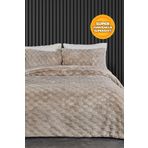 Evlen Home Collection Kürk Yatak Örtüsü Yorgan Uyku Seti Çift Kişilik Çarşaflı Peluş Yumuşak Dolgulu Rody 4 Parça Bej