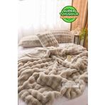 Evlen Home Collection Kürk Yorgan Tek Kişilik Dolgulu Peluş Yumuşak Wellsoft Çift Taraflı Yatak Örtüsü 2 Parça Set Loria Bej