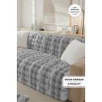 Evlen Home Collection Lüks Kürklü Koltuk Örtüsü 170X215 cm Yumuşak Peluş Kaymaz Taban Kanepe Örtüsü Gri Krem - 170 x 215 cm - Krem - Gri