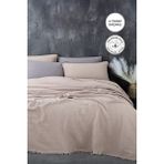 Evlen Home Collection Müslin Pamuk Battal Boy Çift Kişilik Yatak Örtüsü ( Pike ) Takımı 4 Katlı Hafif Yumuşak Battaniye 3 Parça Cappuccino - 240 x 260 cm