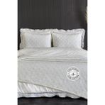 Evlen Home Collection Pamuk Çift Kişilik Özel Taş Yıkama Nevresimli Yatak Örtüsü Seti 7 Parça Lüks Yumuşak Barbara - Beyaz - 240 x 250 cm