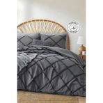 Evlen Home Collection Pamuklu Aimar Yatak Örtüsü Takımı Tek Kişilik Günlük Çift Taraflı Boho 2 Parça Elyaf Dolgulu - Antrasit - 180 x 240 cm