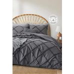 Evlen Home Collection Pamuklu Aimar Yatak Örtüsü Takımı Tek Kişilik Günlük Çift Taraflı Boho 2 Parça Elyaf Dolgulu Antrasit