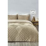 Evlen Home Collection Pamuklu Nora Kabartmalı Yatak Örtüsü Takımı Tek Kişilik Günlük Boho 2 Parça Dolgulu Bej