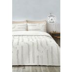 Evlen Home Collection Pamuklu Sasha Kabartmalı Yatak Örtüsü Takımı Çift Kişilik Boho 3 Parça Dolgulu Krem Kırık Beyaz