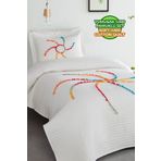 Evlen Home Collection Rise Renkli Ponponlu %100 Pamuk Tek Kişilik Yatak Örtüsü Kapitone Dolgulu Pike Takımı Krem Renkli