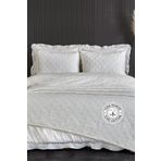 Evlen Home Collection%100 Pamuk Çift Kişilik Özel Taş Yıkama Nevresimli Yatak Örtüsü Seti 7 Parça Lüks Yumuşak Barbara Beyaz