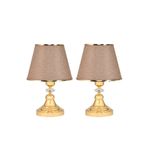 EvLight 2'Li Kumaş Başlıklı Kristal Gold Ayaklı Abajur Kumbeji