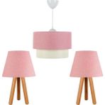 Evlight 3'lü Set Avize ve Komodin Üstü Abajur Pembe - 1