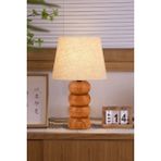 Evlight Ahşap Ayaklı Krem Kumaş Başlıklı Modern Stil Yatak Odası Başucu Lambası Dekoratif