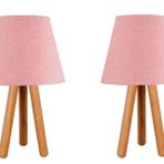 Evlight İkili Set Komodin Üç Ayaklı Ahşap Abajur Pembe
