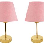 Evlight Metal Ayaklı İkili Abajur, Gold Pembe