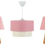 Evlight Üçlü Set Avize Ve Komodin Üstü Abajur Pembe