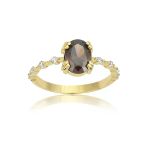Evlilik Teklifi Yüzüğü - 14 Ayar Altın Oval Smoky Quartz Taşlı Evlilik Teklifi Yüzüğü - Eşe Sevgili