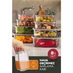 Evlinya 8'li Hava Geçirmez Plastik Saklama Kabı Seti Antrasit 2X(250-500-750-1200 Ml) BPA İçermez - 1,2 lt - Gri