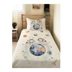 Evmila Astronot Desenli Bebek Ve Çocuk Baskılı Tek Kişilik Pike Takımı 160 X 220 Cm Beyaz