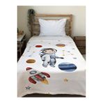 Evmila Astronot Desenli Soft Baskılı Tek Kişilik 150x200 Cm Battaniye - Beyaz