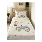 Evmila Evmila Antika Araba Desenli Bebek Ve Çocuk Baskılı Tek Kişilik Pike Takımı 160x230 Beyaz