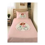 Evmila Evmila Bisikletli Kız Desenli Bebek Ve Çocuk Baskılı Tek Kişilik Pike Takımı 160x230 Pembe