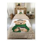 Evmila Gözlüklü Ayıcık Teddy Desenli Tek Kişilik 160x220 Cm Wellsoft Çift TaraflıYorgan Ve Uyku Seti
